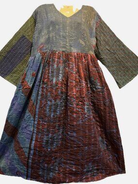 Nwt FUNKY STUFF hippie boho vintage cotton pocket kantha maxi DRESS XL